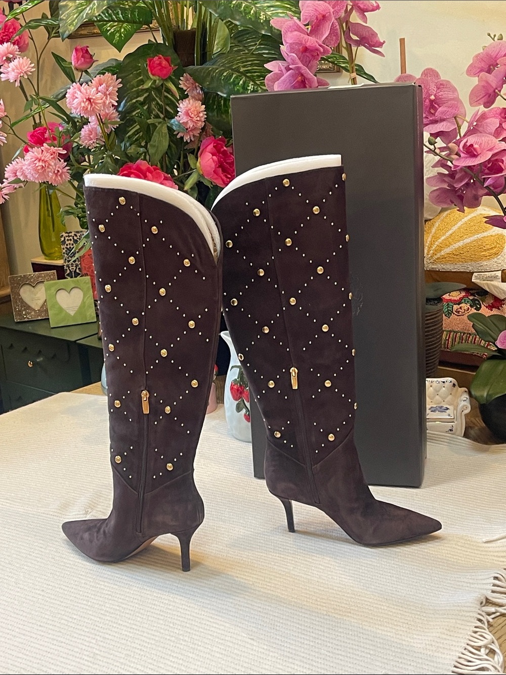 Vince Camuto Fimulie Brown Suede Studded Knee-High Boot